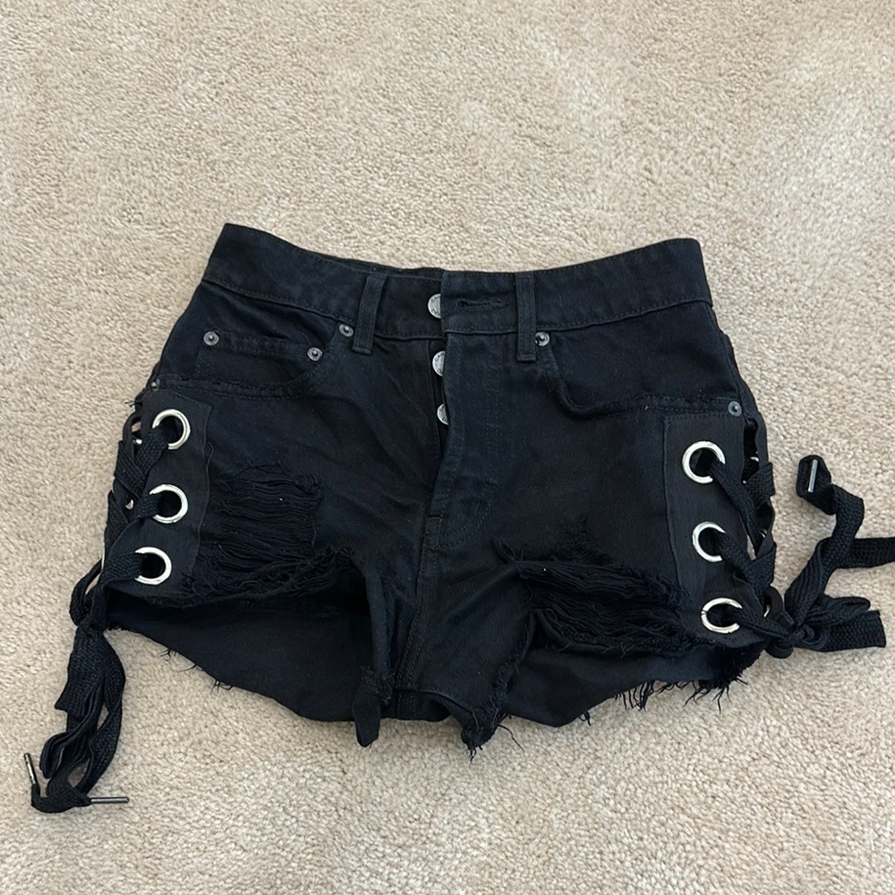 Carmar Black Jean Shorts with Lace-Up Sides